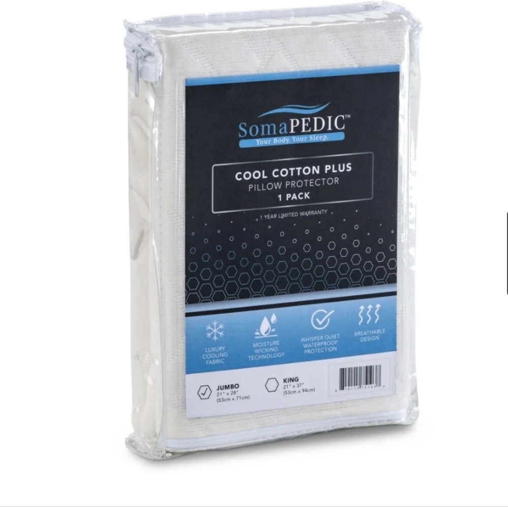SomaPedic Cool COTTON Plus PILLOW Protector SIZE JUMBO NWT!